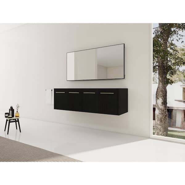 Wynter Modern 58.69 in. Floating Bath Vanity Cabinet without Top in Black Chestnut with Soft Close Doors, Storage