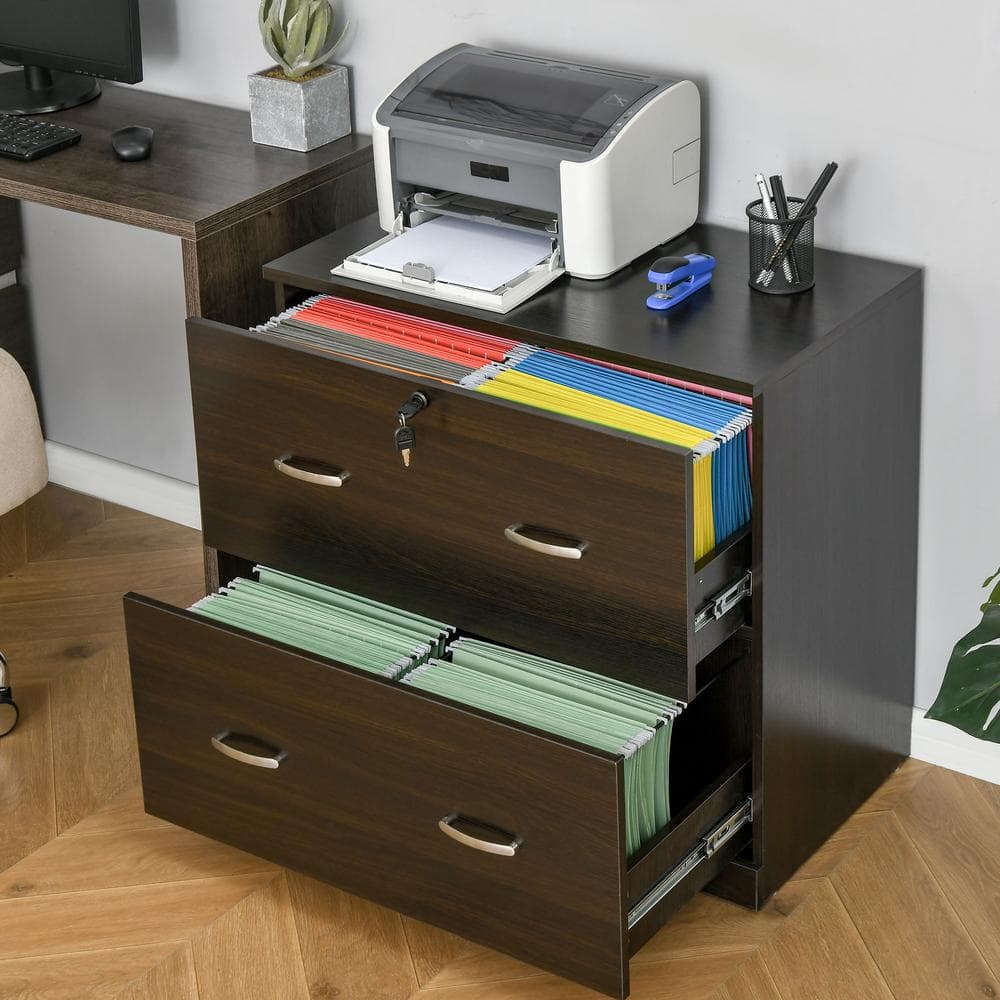 Walnut 2-Drawer Lockable Vertical File Cabinet