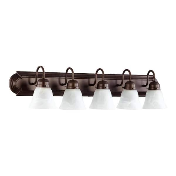 Quorum INTERNATIONAL Traditional 36 in. W 5 Lights Oiled Bronze Vanity Light with Faux Alabaster