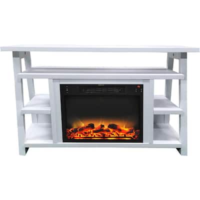 Sawyer 53.1 in. Industrial Freestanding Electric Fireplace with Color Changing Flames in White