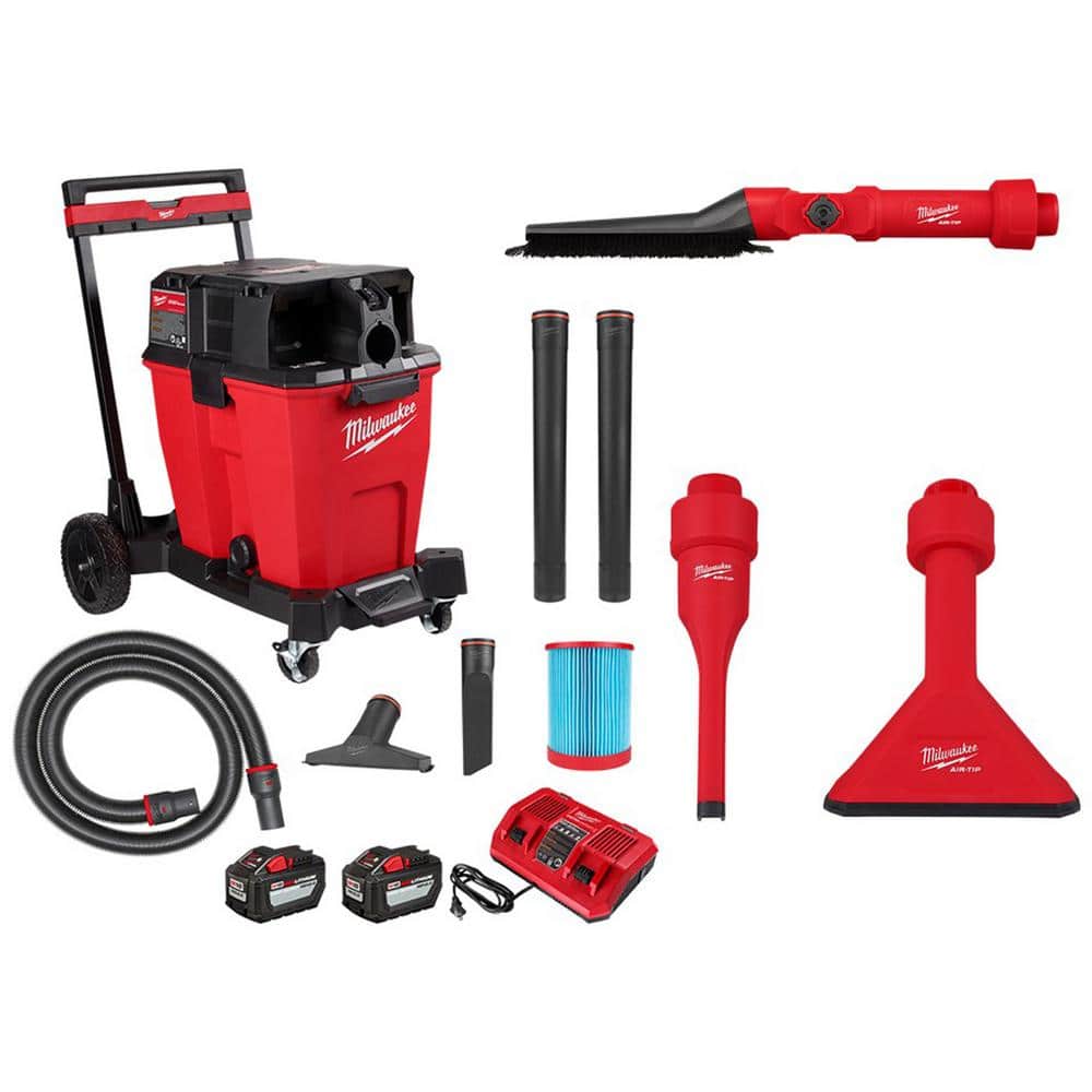 Milwaukee M18 FUEL 12 Gal. Cordless Dual-Battery Wet/Dry Shop Vac Kit  w/AIR-TIP 1-1/4 in. 2-1/2 in. (3-Piece) Non-Marring Kit  0930-22HD-49-90-2027-49-90-2034 The Home