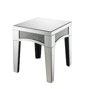 Noralie 20 in. Mirrored and Faux Diamonds 24 in. Square Glass End Table with Wood Frame