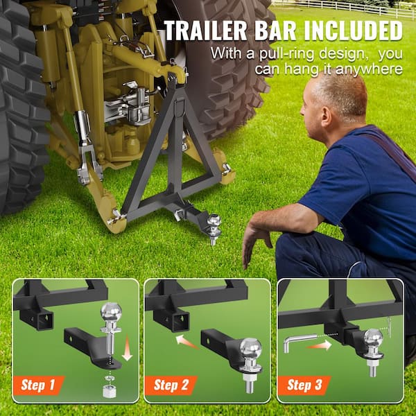 3 Point 2 Receiver Trailer Hitch Category 1 Tractor Tow Drawbar Adapter  Upgrade