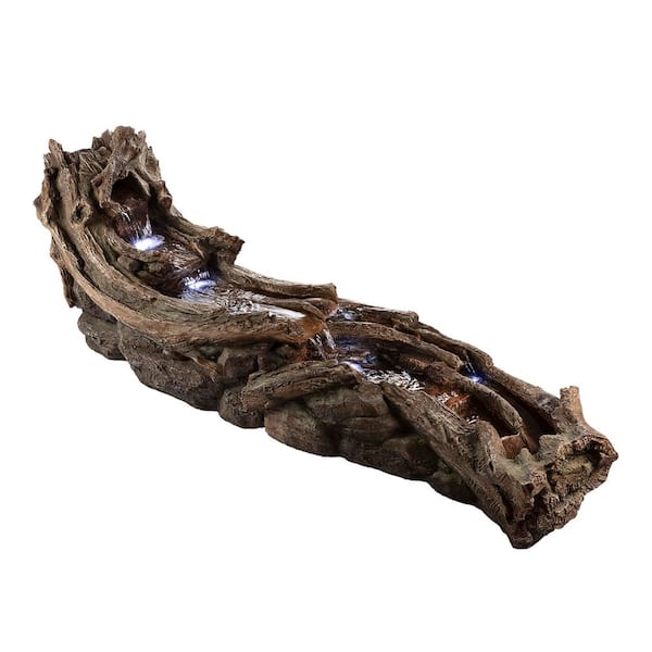 26 in. Tall Indoor/Outdoor Wood River Log Fountain with LED Lights