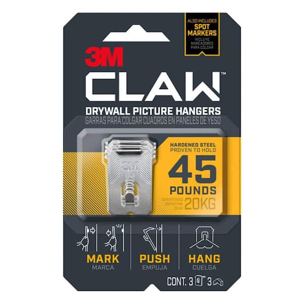3M CLAW 45 lbs. Drywall Picture Hanger with Temporary Spot Marker (Pack of 3-Hangers and 3-Markers)