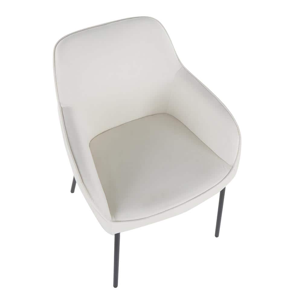 Cream Upholstered Arm Chairs with Black Metal Legs, Set of 2