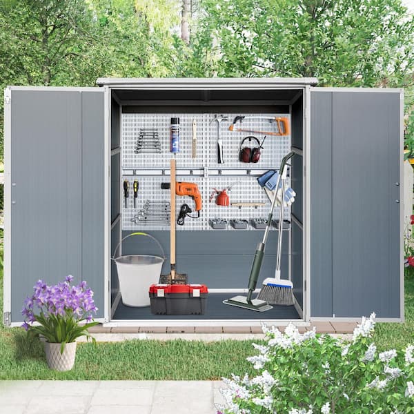 Outdoor Storage Shed 5 ft. W x 3 ft. D Resin Waterproof Cabinet with Lockable Doors Gray (15 sq. ft. )