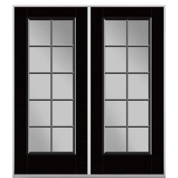 Masonite 72 in. x 80 in. Jet Black Fiberglass Prehung Right-Hand Inswing 10-Lite Clear Glass Patio Door without Brickmold