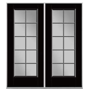 72 in. x 80 in. Jet Black Fiberglass Prehung Left Hand Inswing 10-Lite Clear Glass Patio Door Vinyl Frame