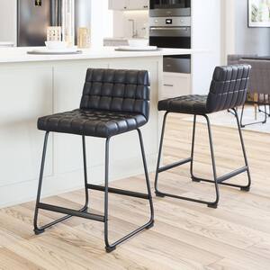 Pago 26.2 in. Solid Back Wood Frame Counter Stool with Faux Leather Seat - (Set of 2)