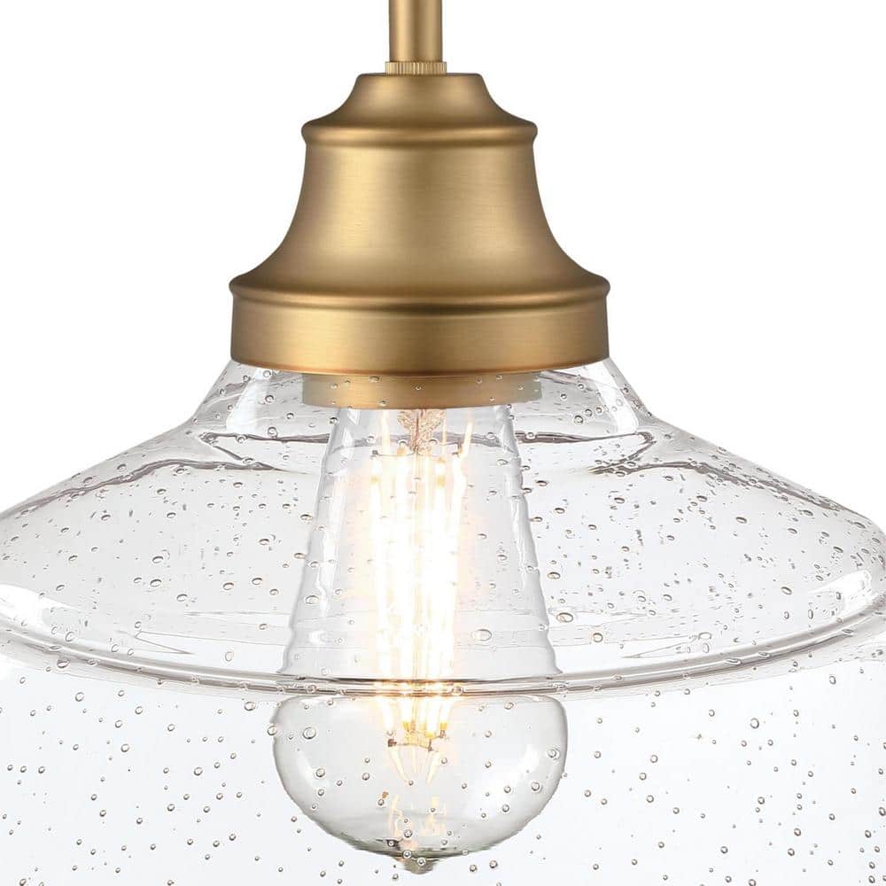 Brushed Brass Vintage Pendant Light with Clear Seeded Glass Shade
