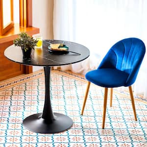 31.5 in. Round Black MDF Artificial Marble Veneer Top with Strong Tulip Style Metal Pedestal Base (Seats 2-4)