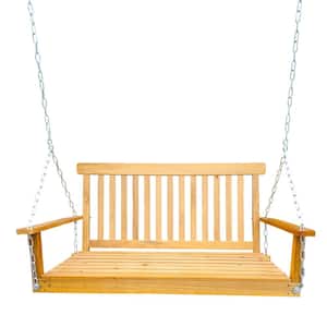 2-Person Wood Porch Swing with Armrests, Bench Swing with Hanging Chains for Outdoor Patio, Garden Yard in Teak