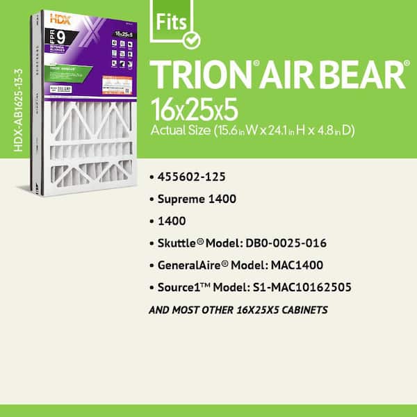 16 in. x 25 in. x 5 in. Trion AirBear Replacement Pleated Air Filter FPR 9, MERV 13