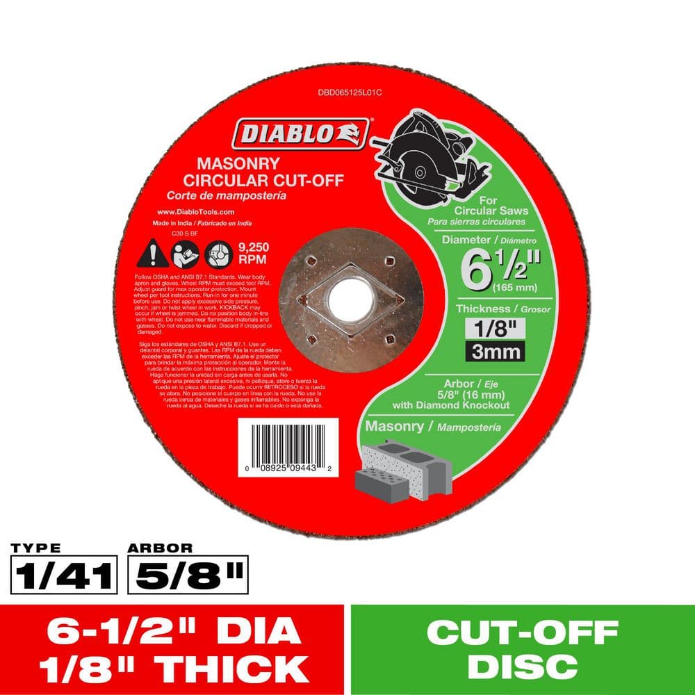 DIABLO 6-1/2 in. x 1/8 in. x 5/8 in. Masonry Cut-Off Disc DIABLO 6-1/2 in. x 1/8 in. x 5/8 in. Masonry Cut-Off Disc