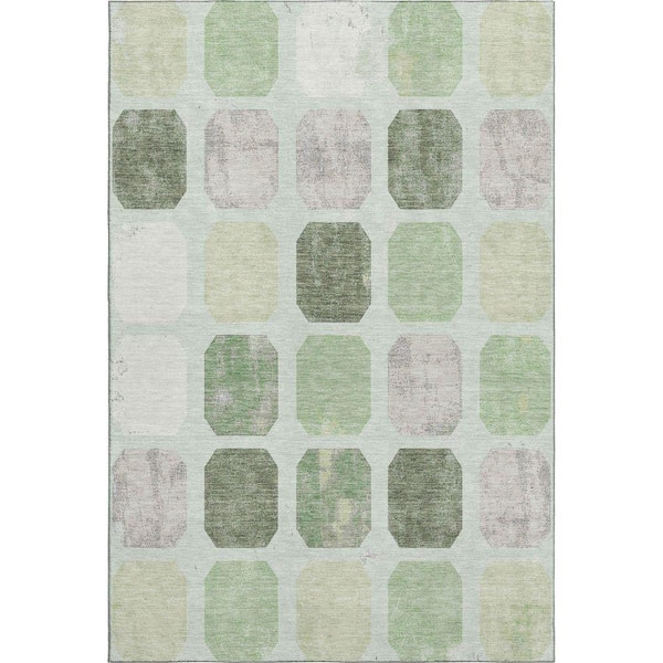 Mayfield Premium Machine Washable Abstract AMF1950 Aloe 5 ft. x 7 ft. 6 in. Area Rug
