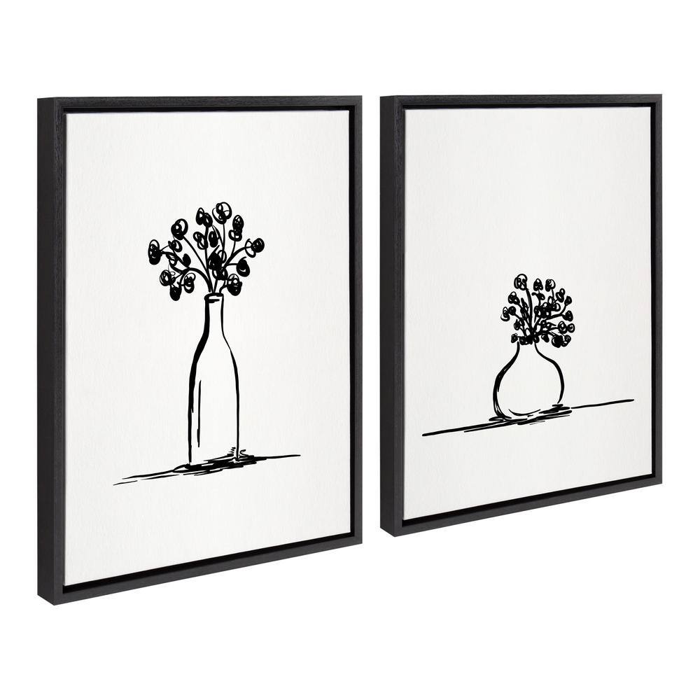 Black and White Botanical Flower Vase Canvas Set