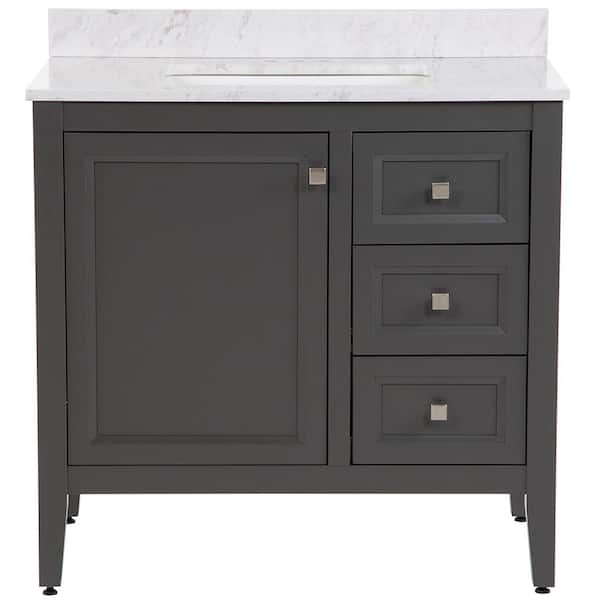 MOEN Darcy 37 in. W x 22 in. D x 39 in. H Single Sink Freestanding Bath Vanity in Shale Gray with Lunar Cultured Marble Top