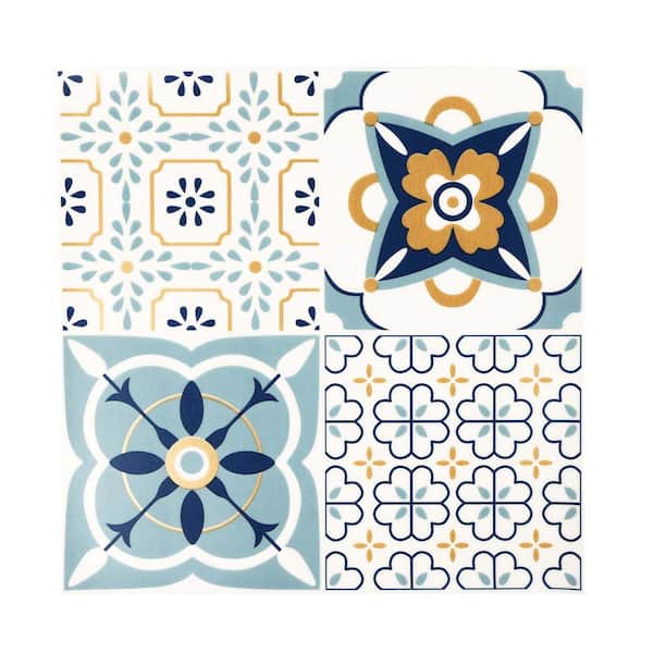 Vsmile 12 in. x 12 in. x 0.03 in. Blue Flower Peel and Stick Backsplash Tiles, Vinyl Floor and Wall Decor Backsplash Tile