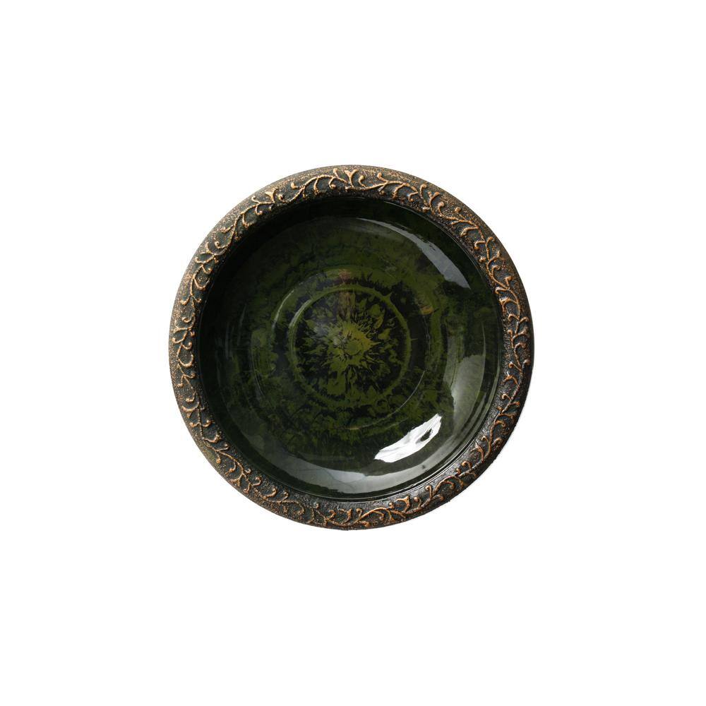 Green Hand-Painted Glass Birdbath with Glossy Finish