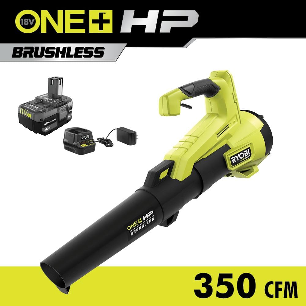 RYOBI ONE+ HP 18V Brushless 110 MPH 350 CFM Cordless Variable-Speed Jet Fan  Leaf Blower w/ 4.0 Ah Battery and Charger P21120 The Home Depot
