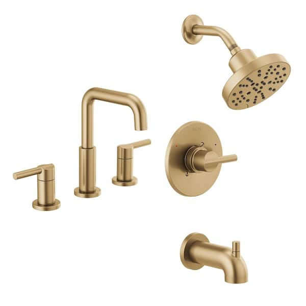 Delta Nicoli 5-Spray Tub and Shower Faucet with 8 in. Widespread Double Handle Bathroom Faucet in Champagne Bronze