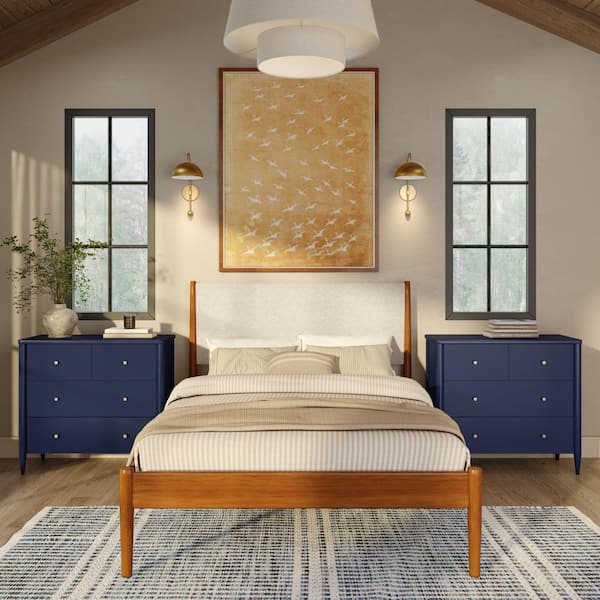 Harbor 3 Drawer with Divded Top Drawer Dresser, Blue