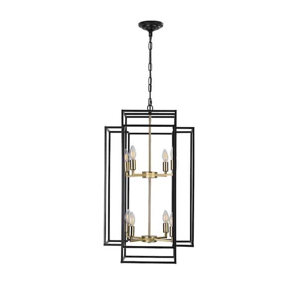 Talaria 19 in. 8-Light Gold Color Lantern Tiered Chandelier Light Fixture with Caged Metal Shade