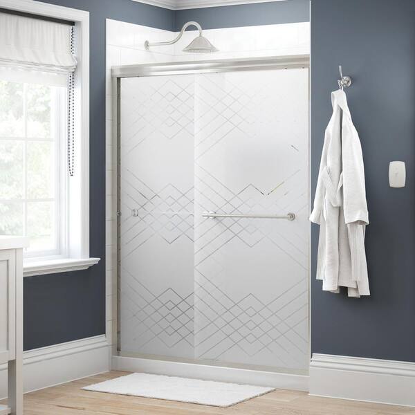 Delta Lyndall 60 in. x 70 in. Semi-Frameless Traditional Sliding Shower Door in Nickel with Argyle Glass