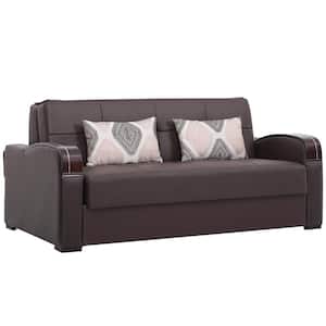 Daydream Collection Convertible 74 in. Brown Faux Leather 3-Seater Twin Sleeper Sofa Bed with Storage