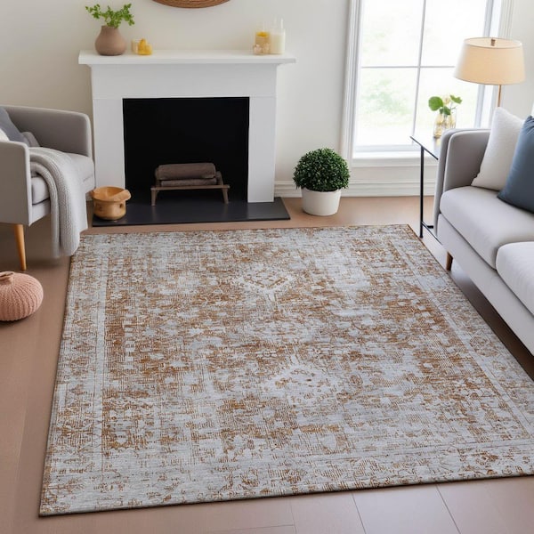 Mayfield Premium Machine Washable Abstract AMF1229 Terracotta 8 ft. x 10 ft. Area Rug