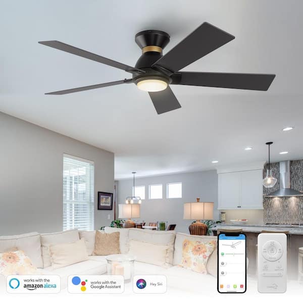 Aspen 52 in. Dimmable LED Indoor/Outdoor Black Smart Ceiling Fan with Light and Remote, Works with Alexa/Google Home