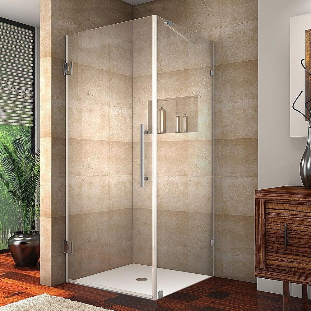 Aquadica 34" x 72" Frameless Clear Glass Shower Enclosure with Stainless Steel Hardware