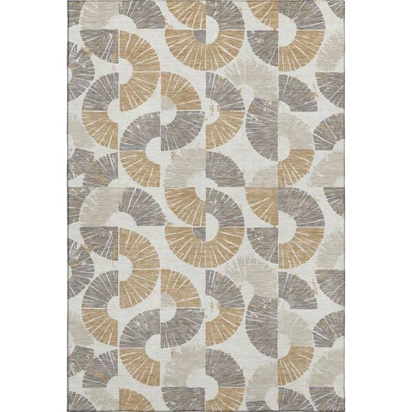 Mayfield Premium Machine Washable Abstract AMF2462 Ivory 10 ft. x 14 ft. Area Rug