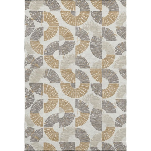 Mayfield Premium Machine Washable Abstract AMF2462 Ivory 8 ft. x 10 ft. Area Rug