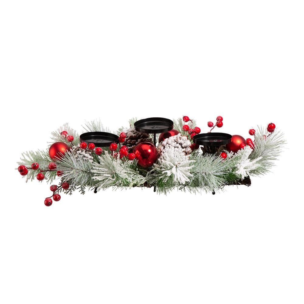 Glitzhome 24 in. Glitted Berry Ornament Pinecone candle Holder Center Piece  2009900009 - The Home Depot