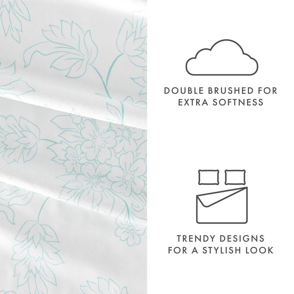 Aqua Floral Twin Cotton Polyester Microfiber Sheet Set