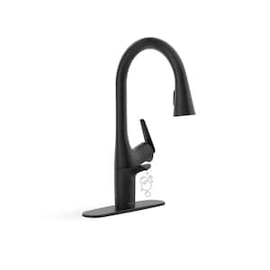 Safia 1-Handle Pull Down Sprayer Kitchen Faucet with Integrated Soap Dispenser in Matte Black