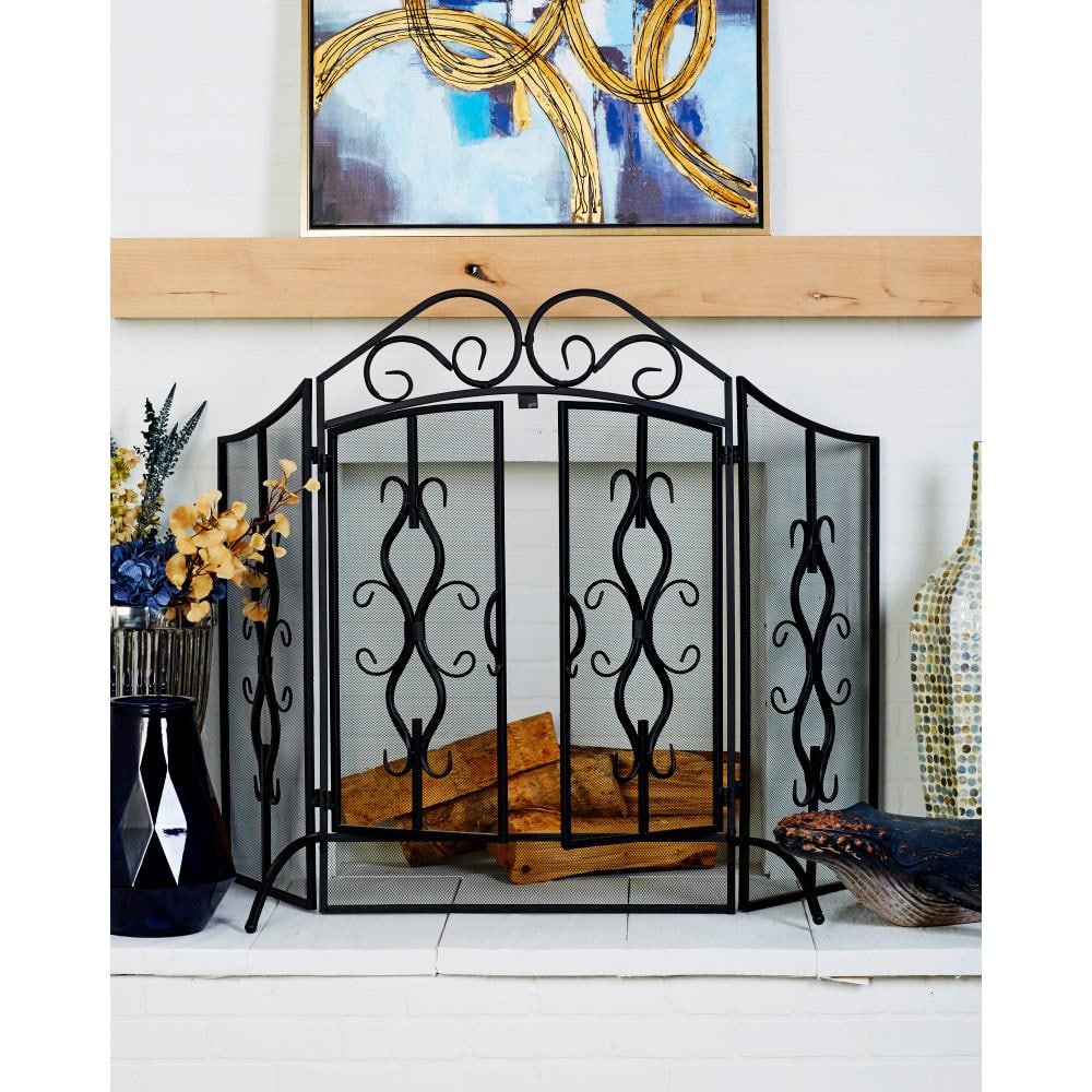 Litton Lane Black Metal Traditional Wood Fireplace Screen