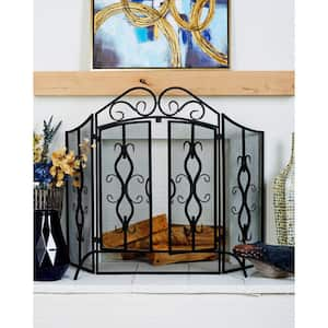 Black Metal Traditional Wood Fireplace Screen