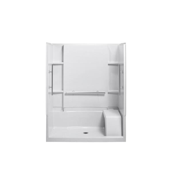 STERLING Accord Seated 36 in. x 60 in. x 74-1/2 in. Shower Kit with Grab Bars in White-DISCONTINUED