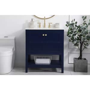 Timeless Home 30 in. W x 22 in. D x 34 in. H Single Bathroom Vanity in Blue with White Engineered Stone with White Basin