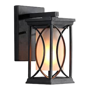 1-Light Matte Black Wall Sconce with Frosted Glass Shade