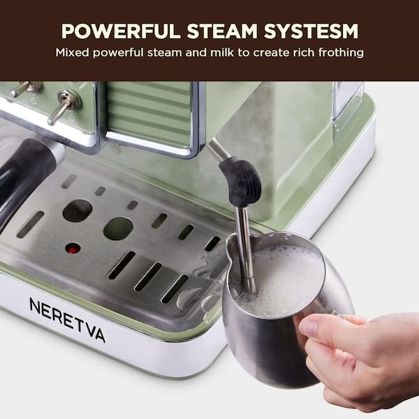 JAZAVA 2 Cups Green Espresso Machine with Milk Frother Steam Wand