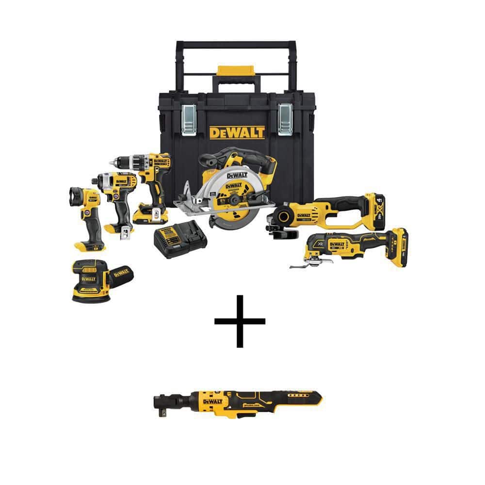 DEWALT 20V MAX Lithium-Ion Cordless 7 Tool Combo Kit with TOUGHSYSTEM Case and ATOMIC 20V MAX Cordless 1/2 in. Ratchet -  DCKTS781D2M1W12