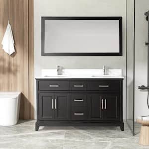 Genoa 60 in. W x 22 in. D x 36 in. H Bath Vanity in Espresso with Engineered Marble Top in White with Basin and Mirror