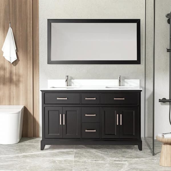 Vanity Art Genoa 60 in. W x 22 in. D x 36 in. H Bath Vanity in Espresso with Engineered Marble Top in White with Basin and Mirror