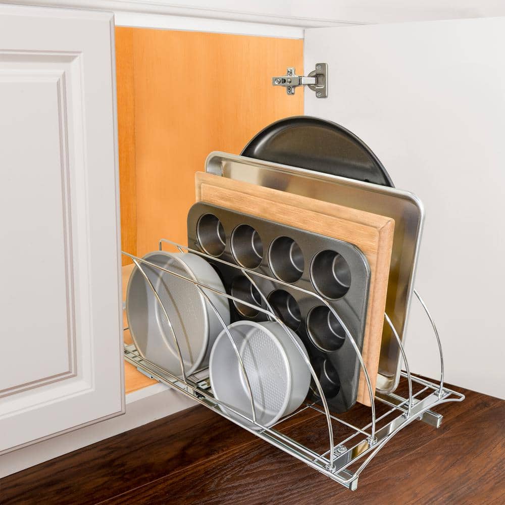 Chrome Slide Out Cutting Board and Bakeware Organizer Rack