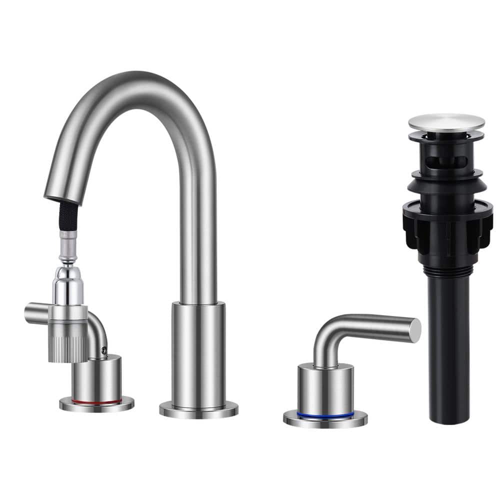8 in. Widespread Double Handle Bathroom Faucet 3-Hole with Pull Out Sprayer