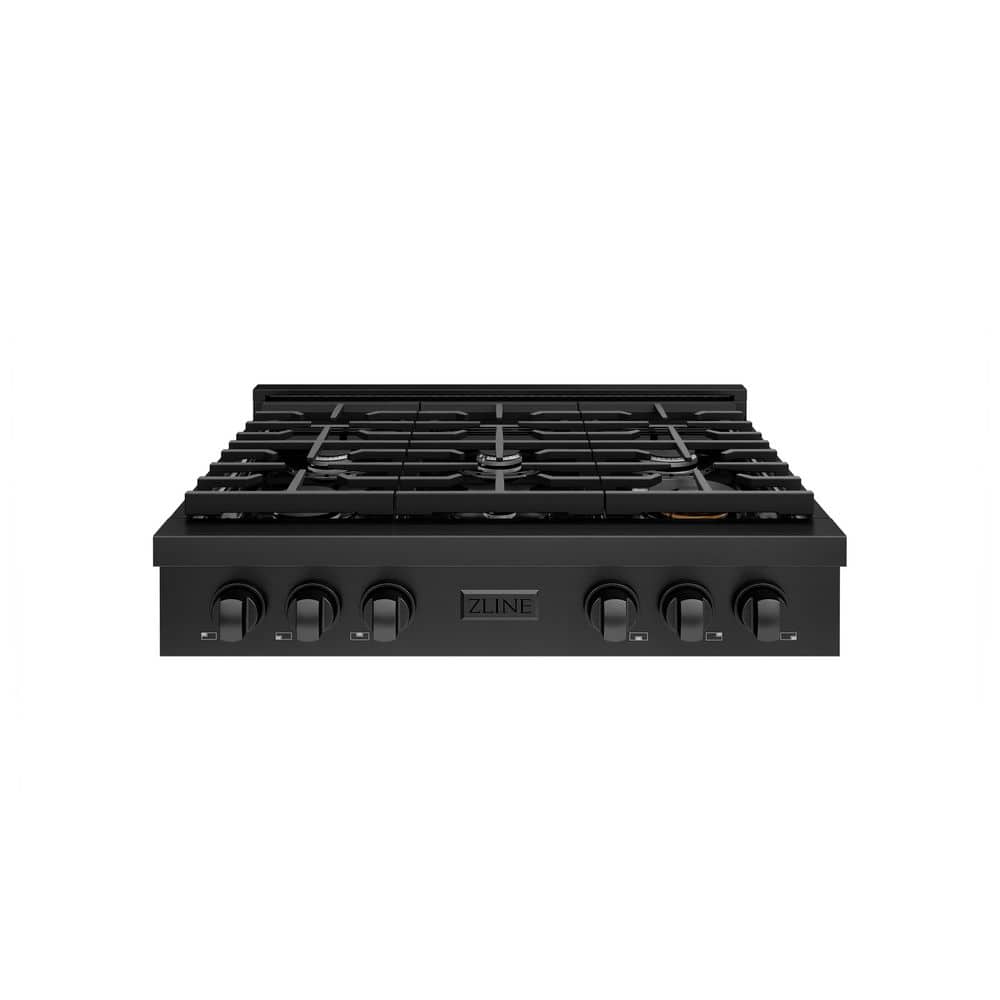 Paramount 36 in. 6-Burner Porcelain Cooktop in Black Stainless Steel